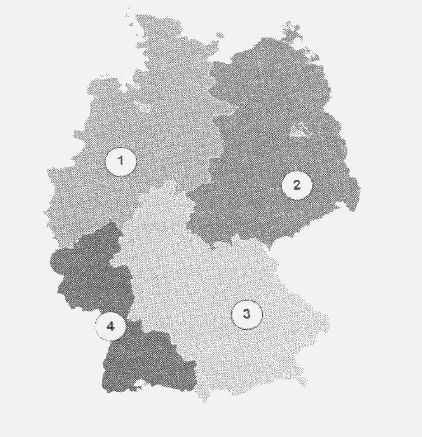 Abbildung zu Frage g176: „Wie waren die Besatzungszonen Deutschlands nach 1945 verteilt?“